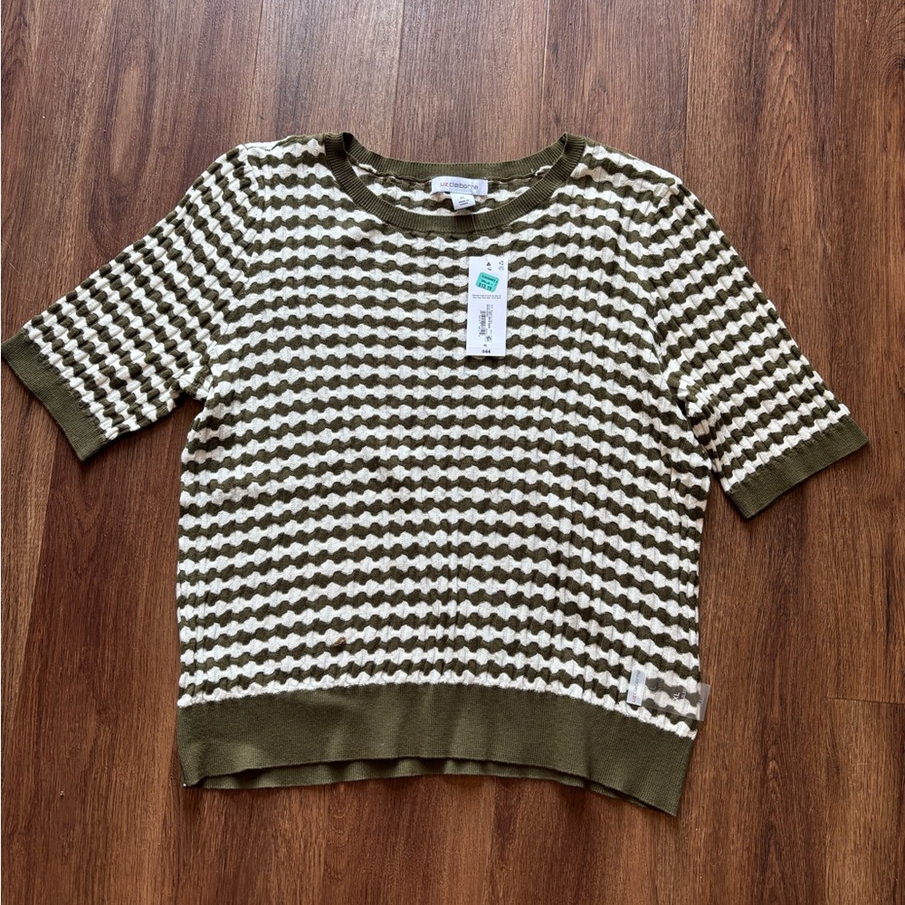Liz Claiborne Hunter Green and Cream Striped Knit Top